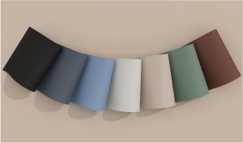 Películas arquitectónicas de colores vivos sobre fondo neutro.
