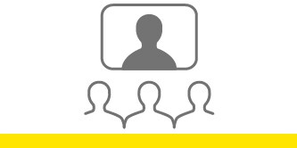 Icon of a group of people watching someone on a training webinar.
