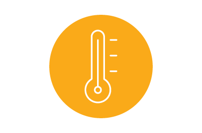 Icon of a thermometer on an orange circle
