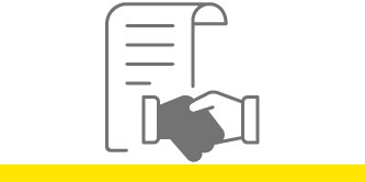 Icon of two hands in a handshake with an educational degree above.
