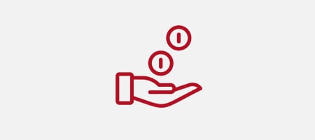 Ícono de fichas de crédito sobre una mano extendida.
