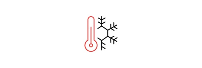 Ícono de termómetro acompañado de un símbolo de copo de nieve que indica adecuación a bajas temperaturas.
