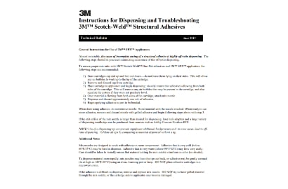 Image of technical bulletin “Instructions for Dispensing and Troubleshooting 3M™ Scotch-Weld™ Structural Adhesives”