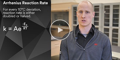 Still shot from a video discussing how temperature affects the cure profile of an adhesive
