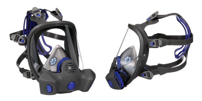 Respiradores reutilizables de rostro completo 3M Secure Click, imagen frontal y lateral
