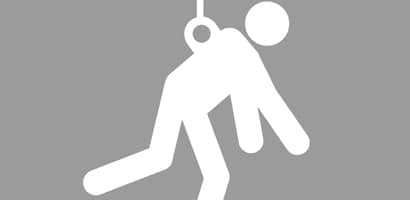 Illustration of figure suspended from connection point on back
